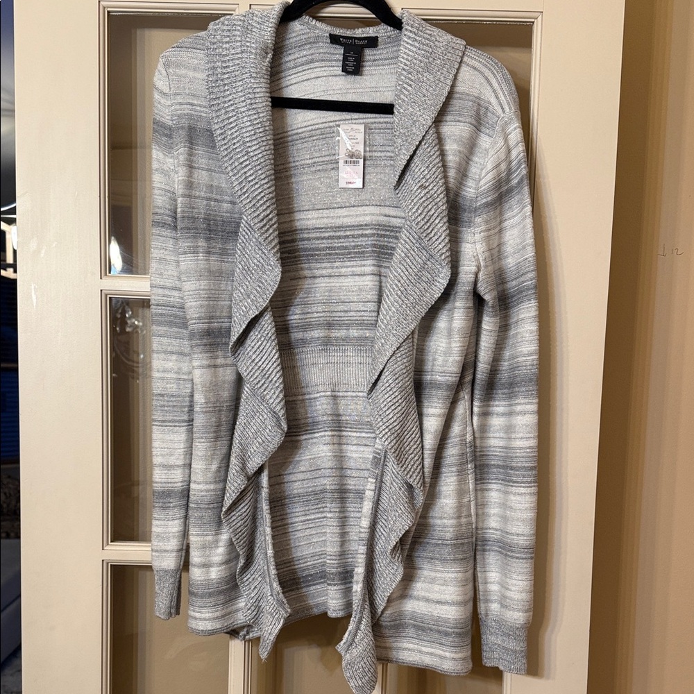 NWT Gray & White  Striped Women's Sweater/ cardigan with sparkles, size M